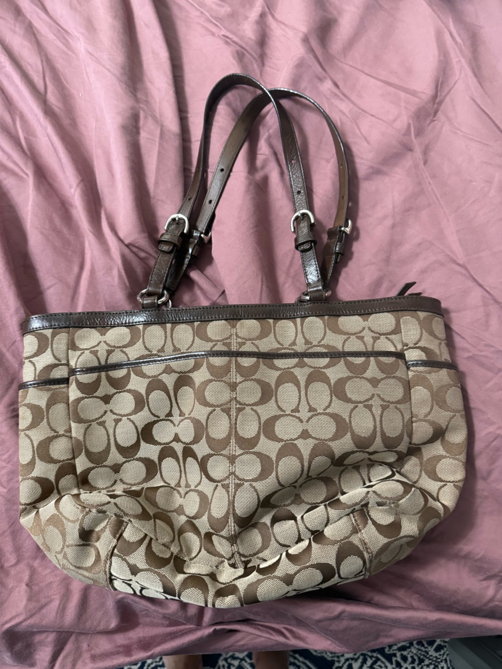 Coach Khaki and Chestnut Signature Canvas Tote - Picture 2 of 3